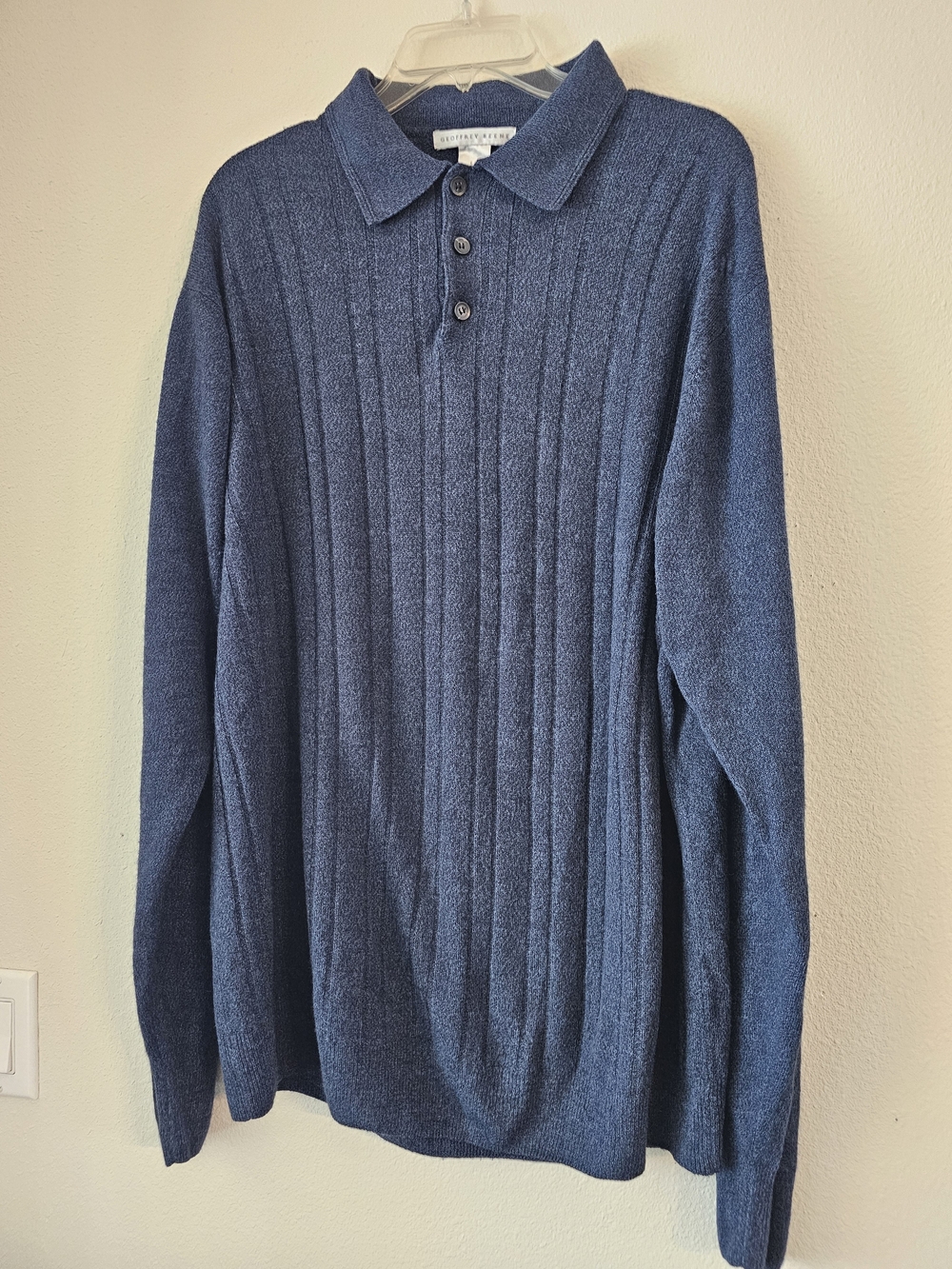 Geoffrey Beene Navy Blue Ribbed Zip-Up Polo Sweater
